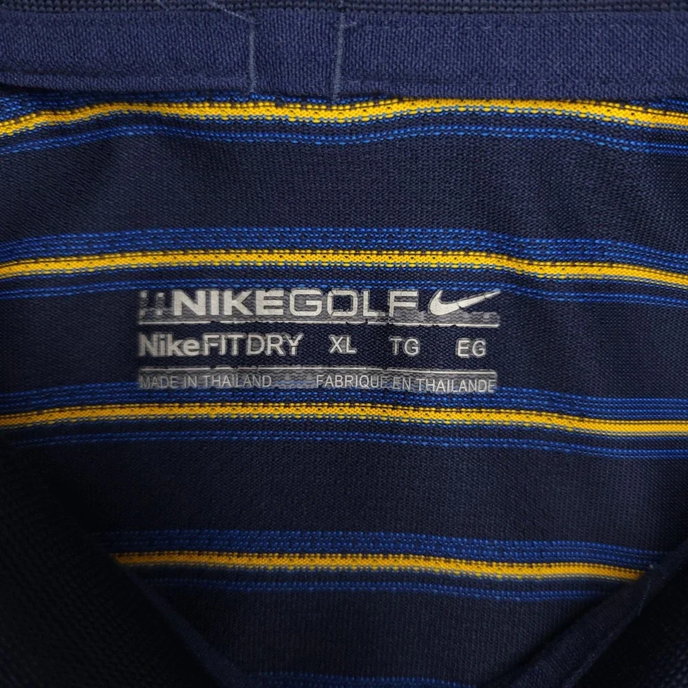 Nike Golf Fitr-Dri Men's Polo Shirt Size XLNavy Blue‎ Yellow Stripe Mesh Panels